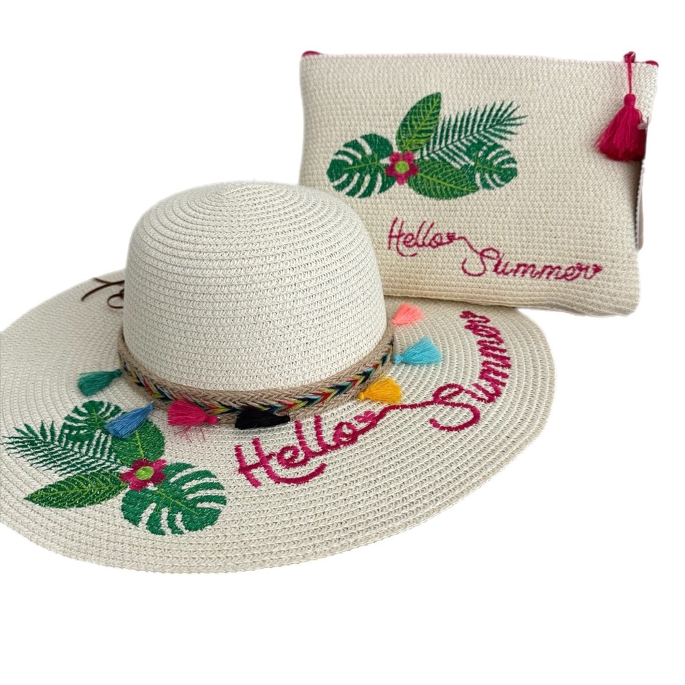 Women's Cream Summer Hat and Bag Set with Colorful Accents